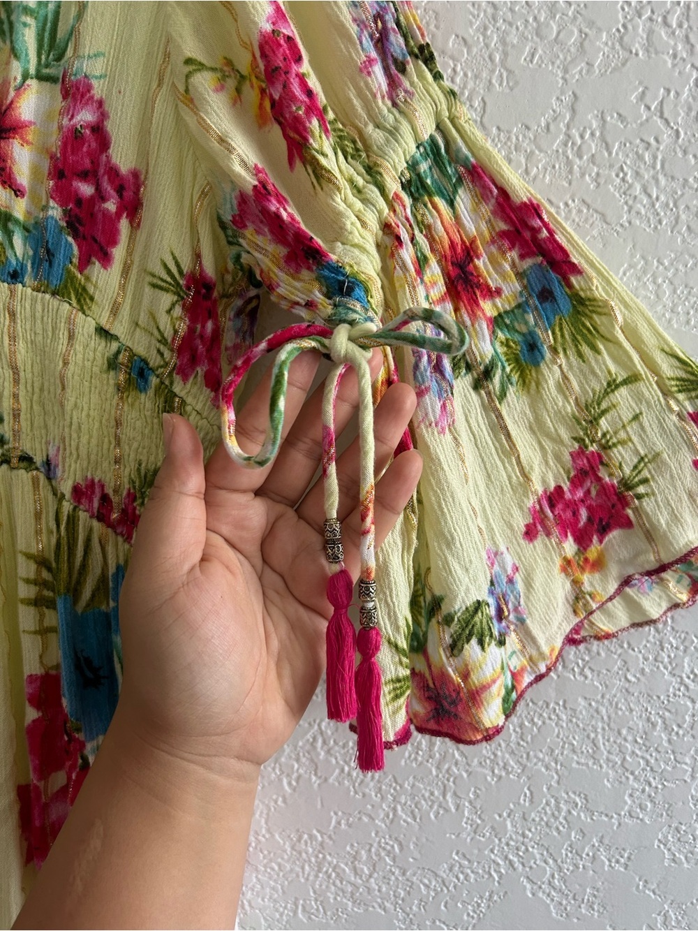 Me 2 Magic Pale Yellow Coastal Boho Tropical Floral Print Half Sleeve Maxi Dress - Picture 4 of 9